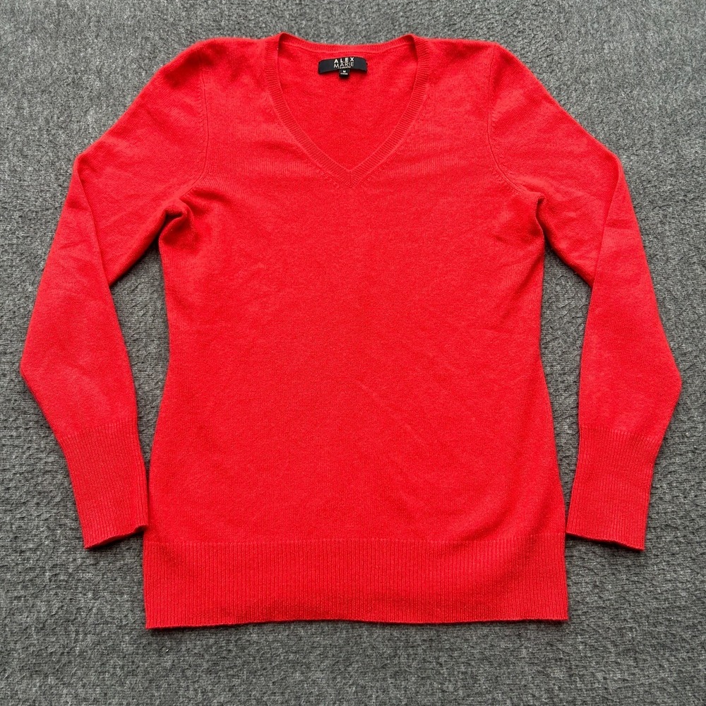 Alex Marie Cashmere V-Neck Sweater M Red Soft Old Money Quiet Luxury Preppy